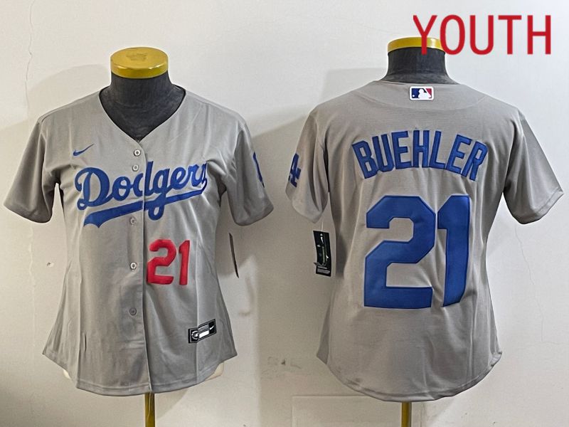 Youth Los Angeles Dodgers #21 Buehler Grey Game 2024 Nike MLB Jersey style 11213->youth mlb jersey->Youth Jersey